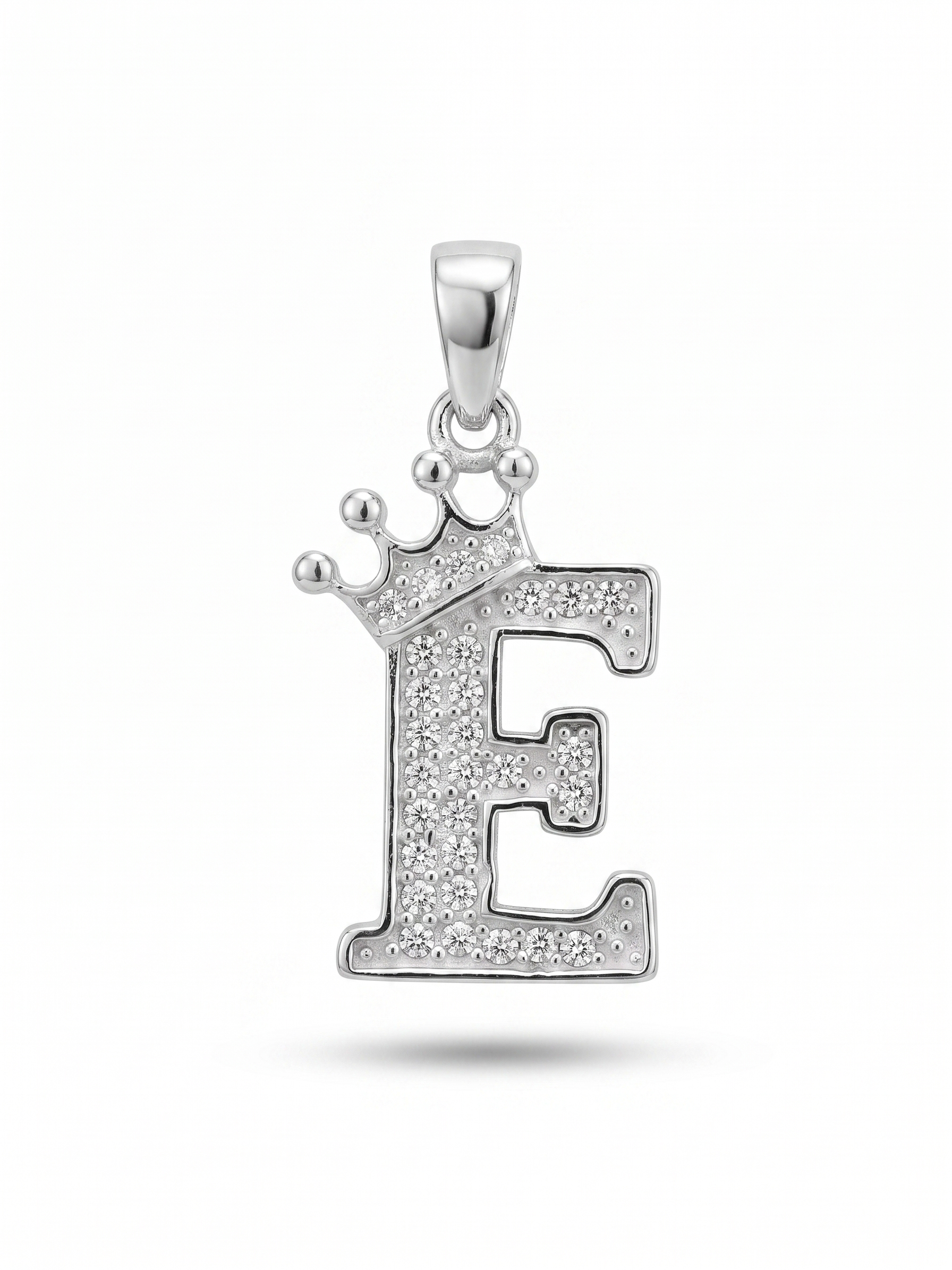 Sterling Silver Crown Initial "E" Pendant
