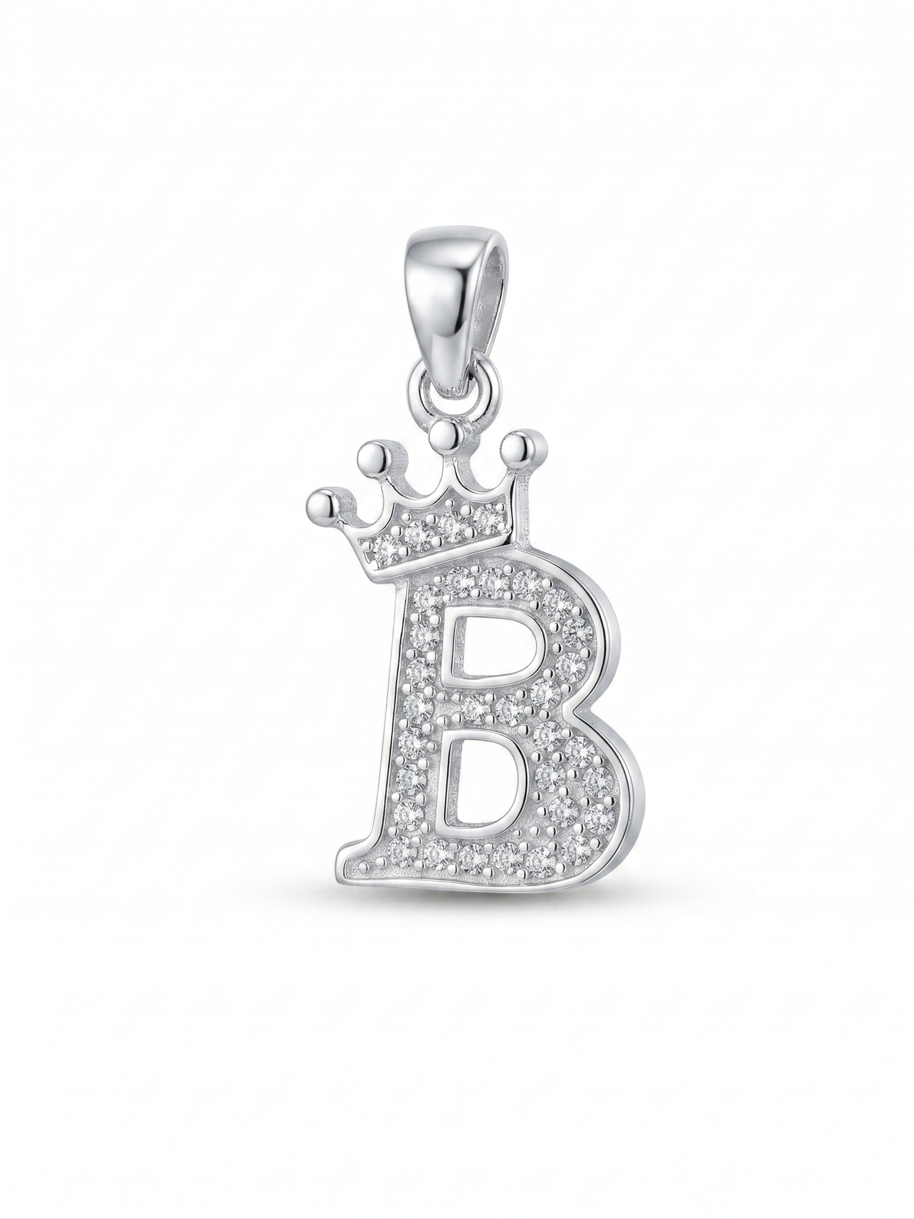 Sterling Silver Crown Initial "B" Pendant